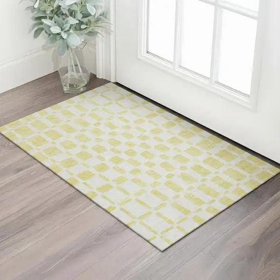 Yellow And Beige Geometric Washable Area Rug With UV Protection Photo 1