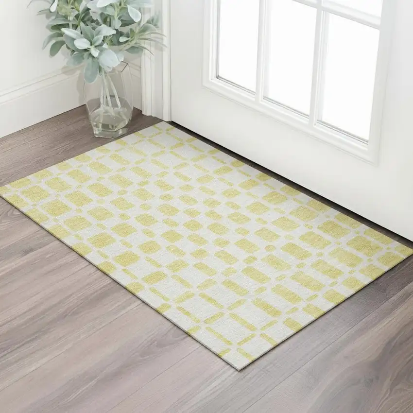 Yellow And Beige Geometric Washable Area Rug With UV Protection Photo 1