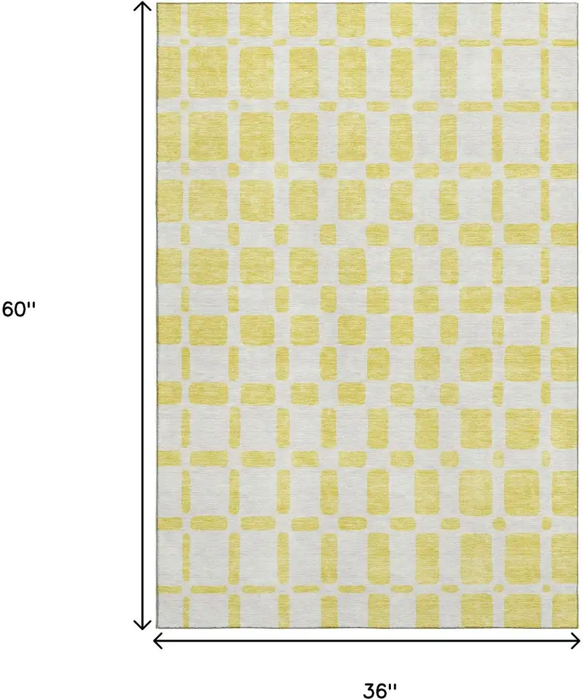 Yellow And Beige Geometric Washable Area Rug With UV Protection Photo 3