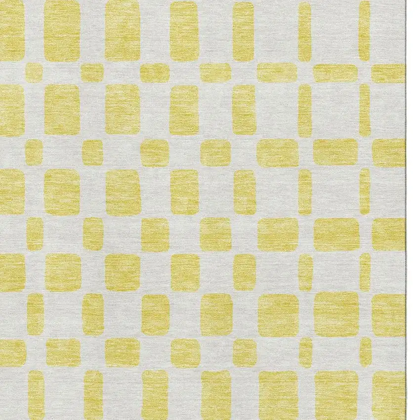 Yellow And Beige Geometric Washable Area Rug With UV Protection Photo 3