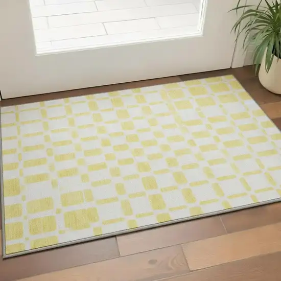 Yellow And Beige Geometric Washable Area Rug With UV Protection Photo 2