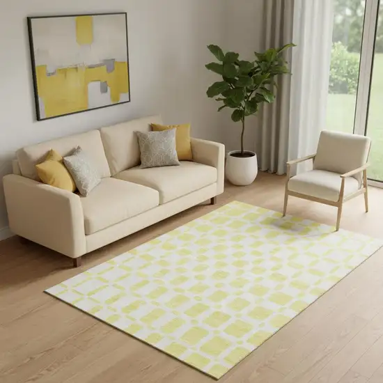 Yellow And Beige Geometric Washable Area Rug With UV Protection Photo 1