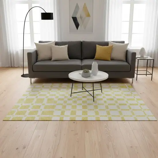 Yellow And Beige Geometric Washable Area Rug With UV Protection Photo 2