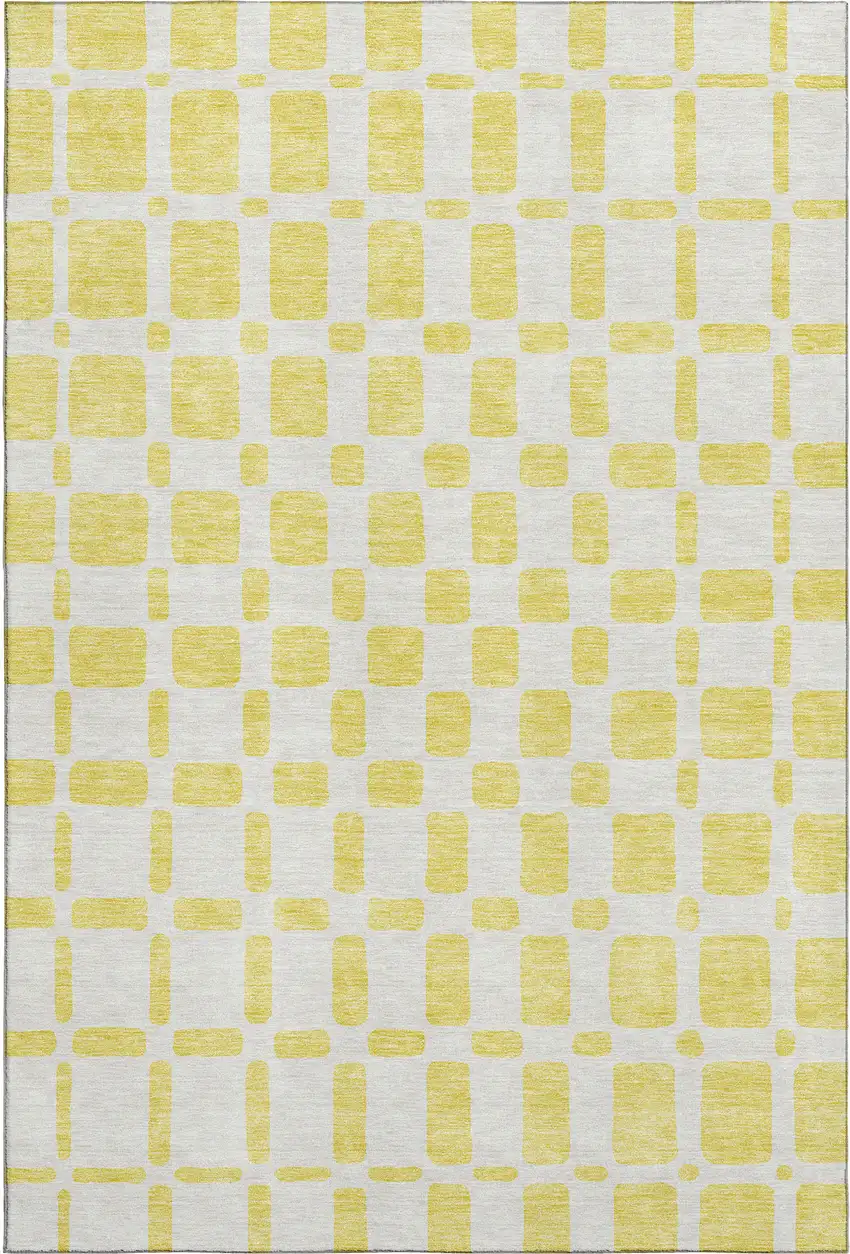 Yellow And Beige Geometric Washable Area Rug With UV Protection Photo 1