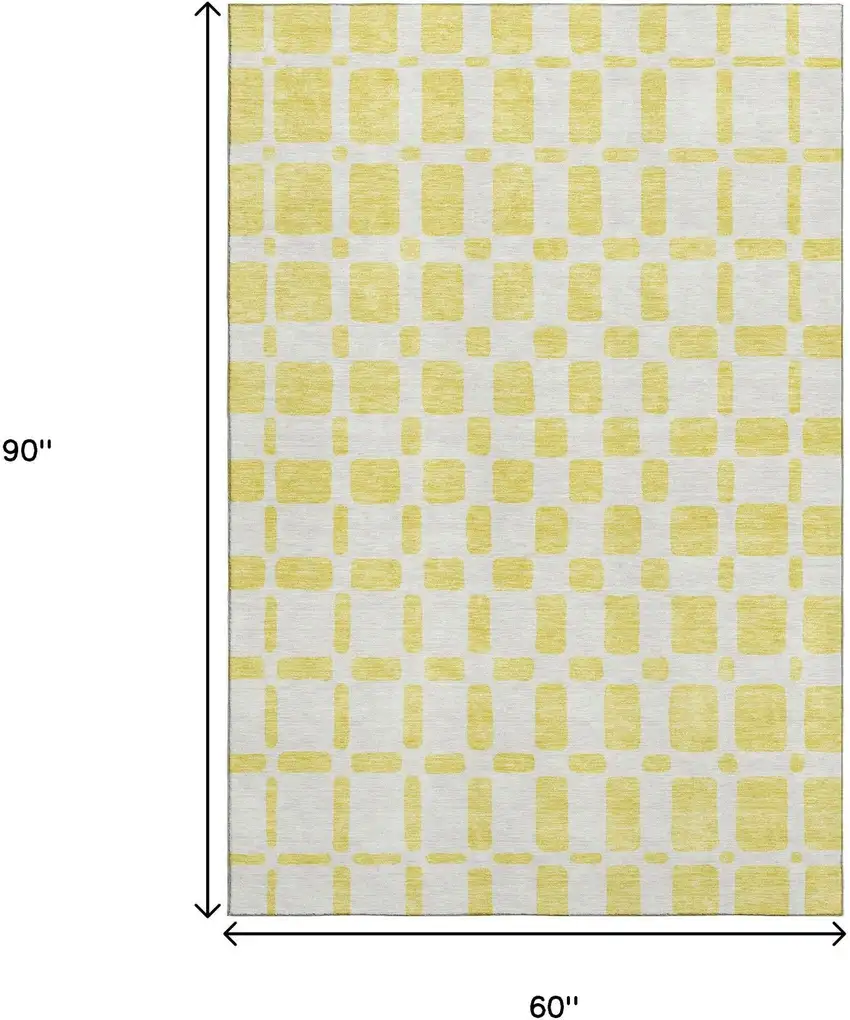 Yellow And Beige Geometric Washable Area Rug With UV Protection Photo 9