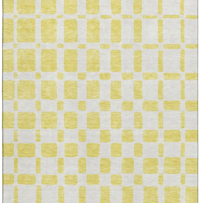 Yellow And Beige Geometric Washable Area Rug With UV Protection Photo 3