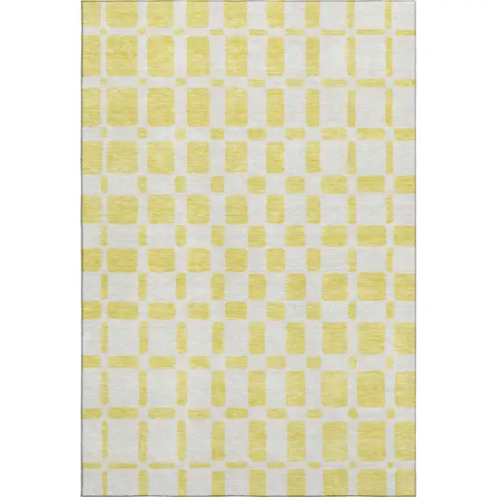 Yellow And Beige Geometric Washable Area Rug With UV Protection Photo 1