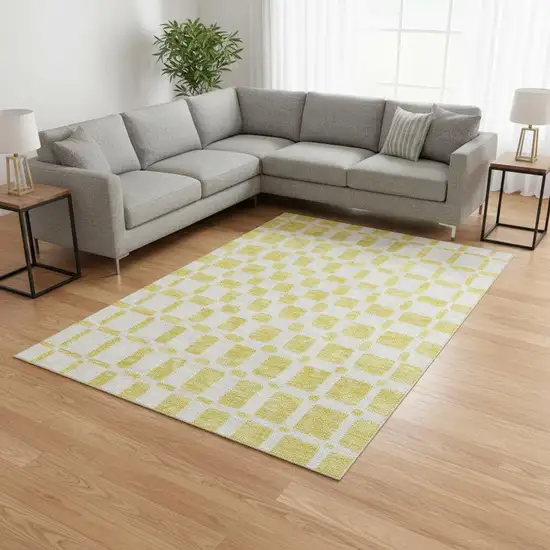 Yellow And Beige Geometric Washable Area Rug With UV Protection Photo 2