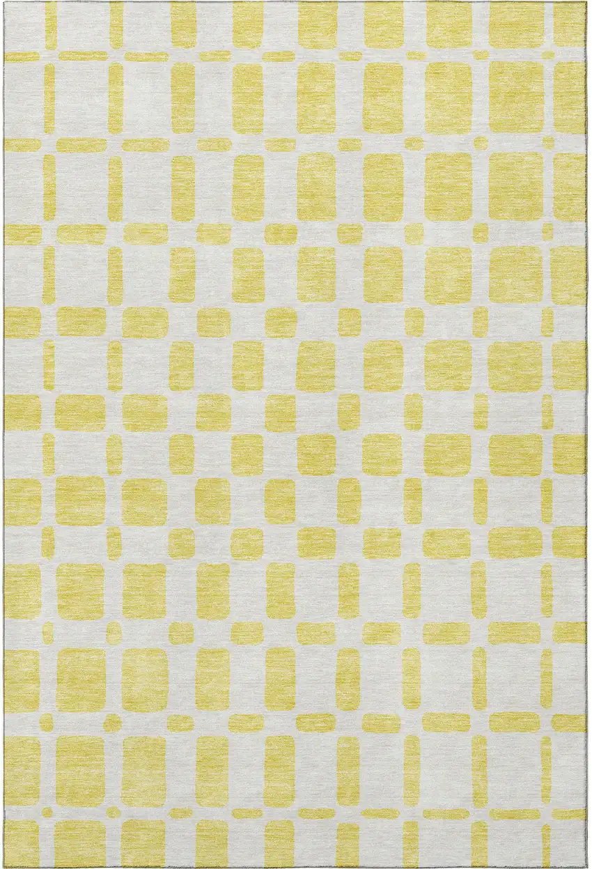 Yellow And Beige Geometric Washable Area Rug With UV Protection Photo 4