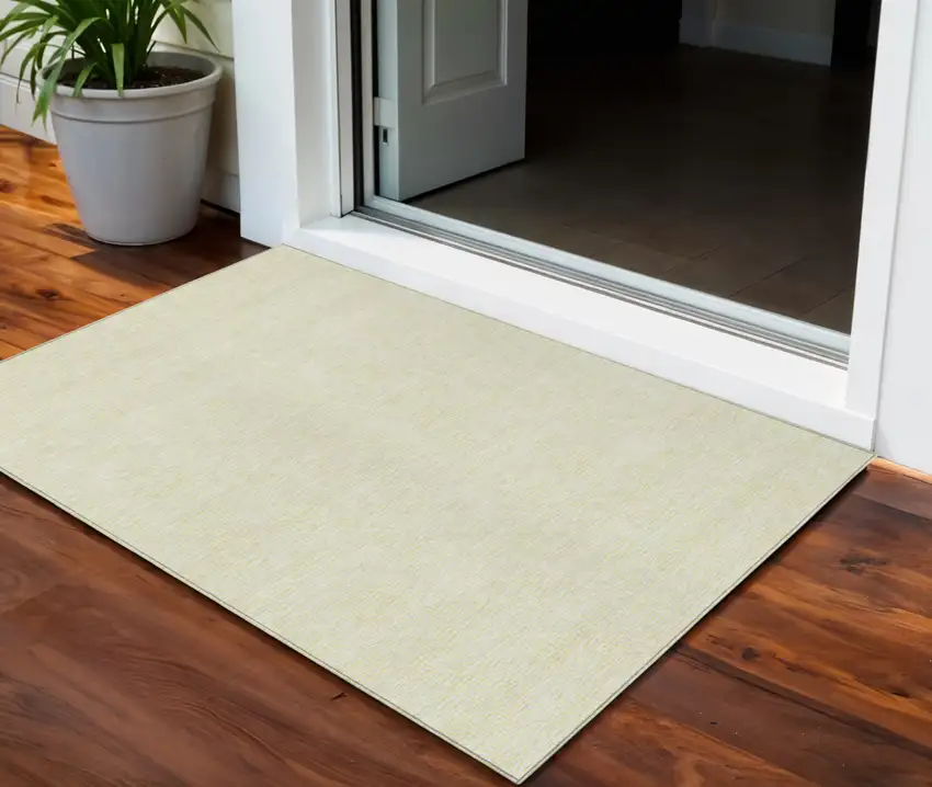 Yellow And Beige Geometric Washable Indoor Outdoor Area Rug Photo 1