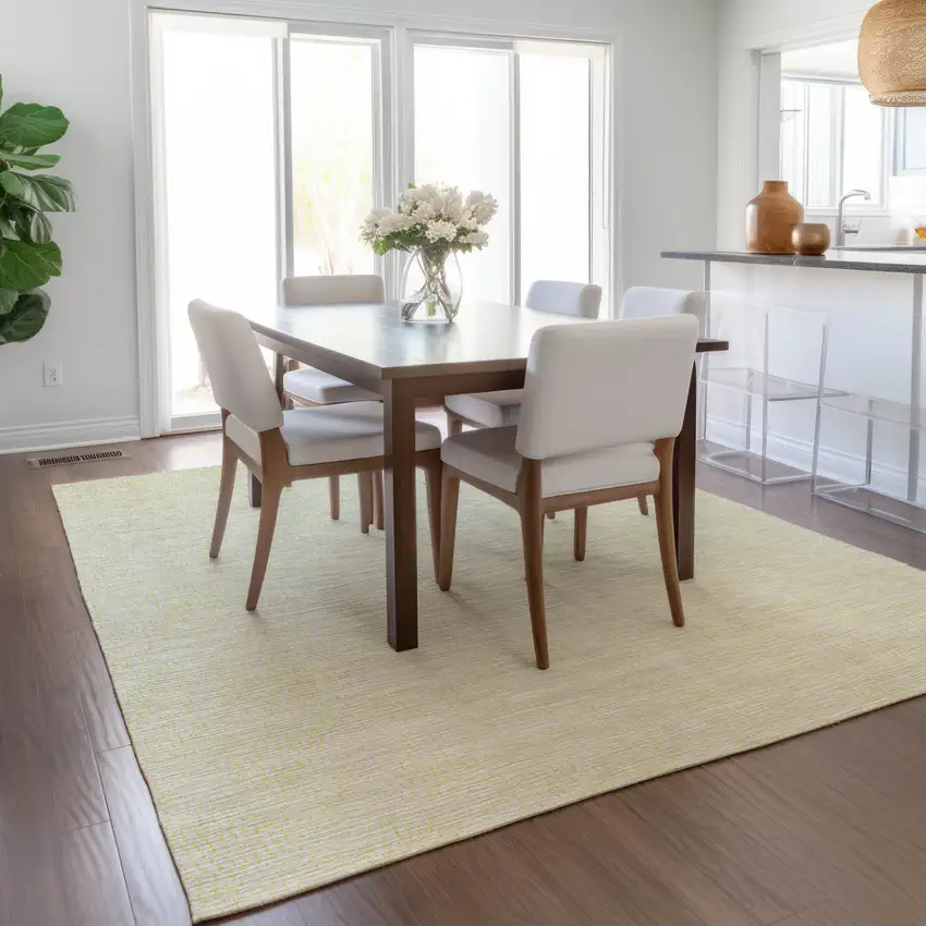 Yellow And Beige Geometric Washable Indoor Outdoor Area Rug Photo 9