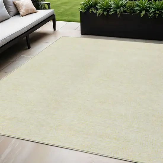 Yellow And Beige Geometric Washable Indoor Outdoor Area Rug Photo 1