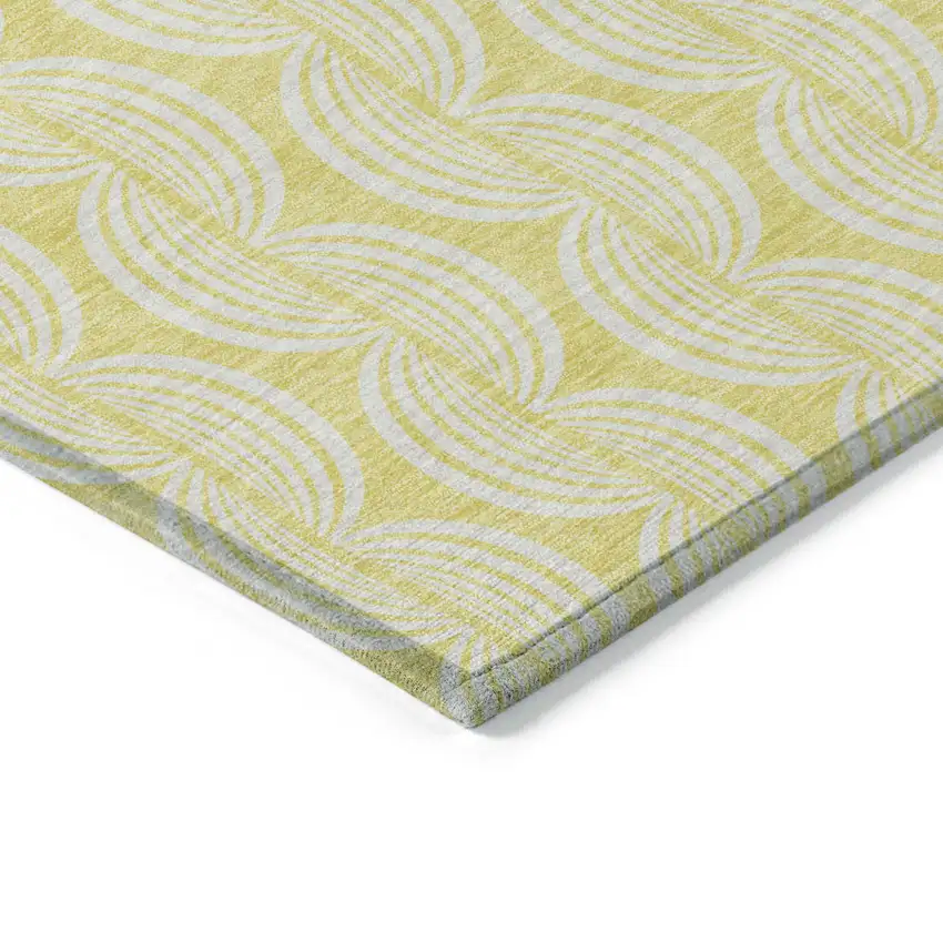 Yellow And Beige Ogee Washable Indoor Outdoor Area Rug Photo 3