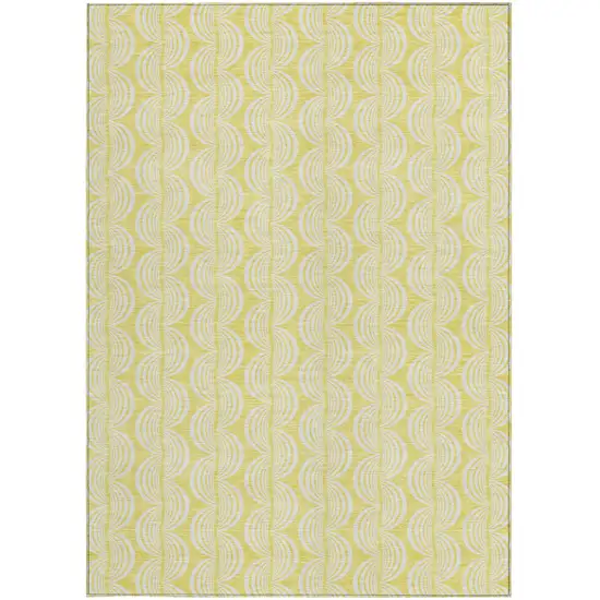 Yellow And Beige Ogee Washable Indoor Outdoor Area Rug Photo 6