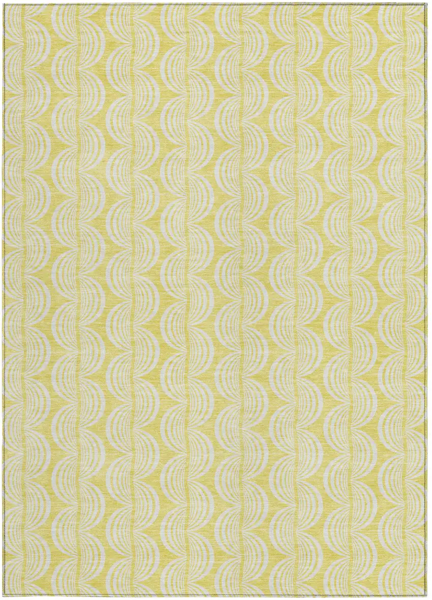 Yellow And Beige Ogee Washable Indoor Outdoor Area Rug Photo 6