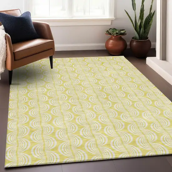 Yellow And Beige Ogee Washable Indoor Outdoor Area Rug Photo 8