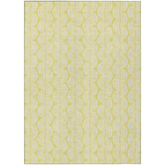 Yellow And Beige Ogee Washable Indoor Outdoor Area Rug Photo 2