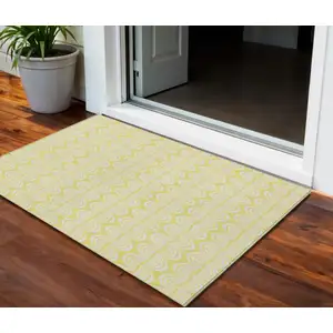 Photo of Yellow And Beige Ogee Washable Indoor Outdoor Area Rug