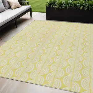 Photo of Yellow And Beige Ogee Washable Indoor Outdoor Area Rug