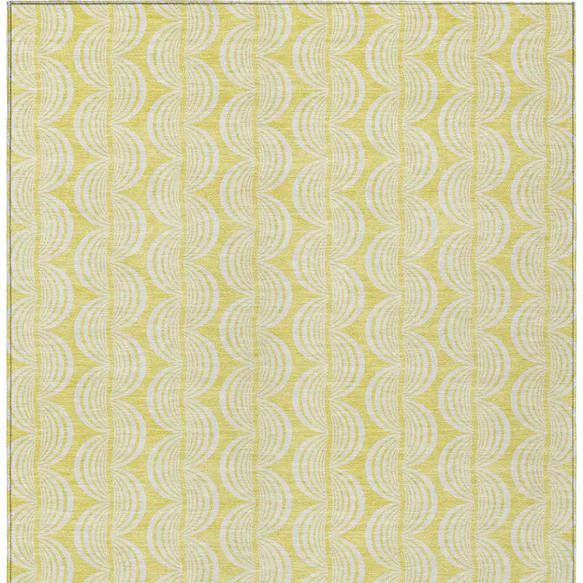 Yellow And Beige Ogee Washable Indoor Outdoor Area Rug Photo 6