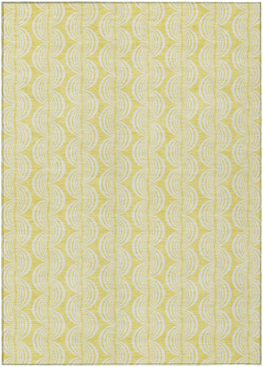 Yellow And Beige Ogee Washable Indoor Outdoor Area Rug Photo 2