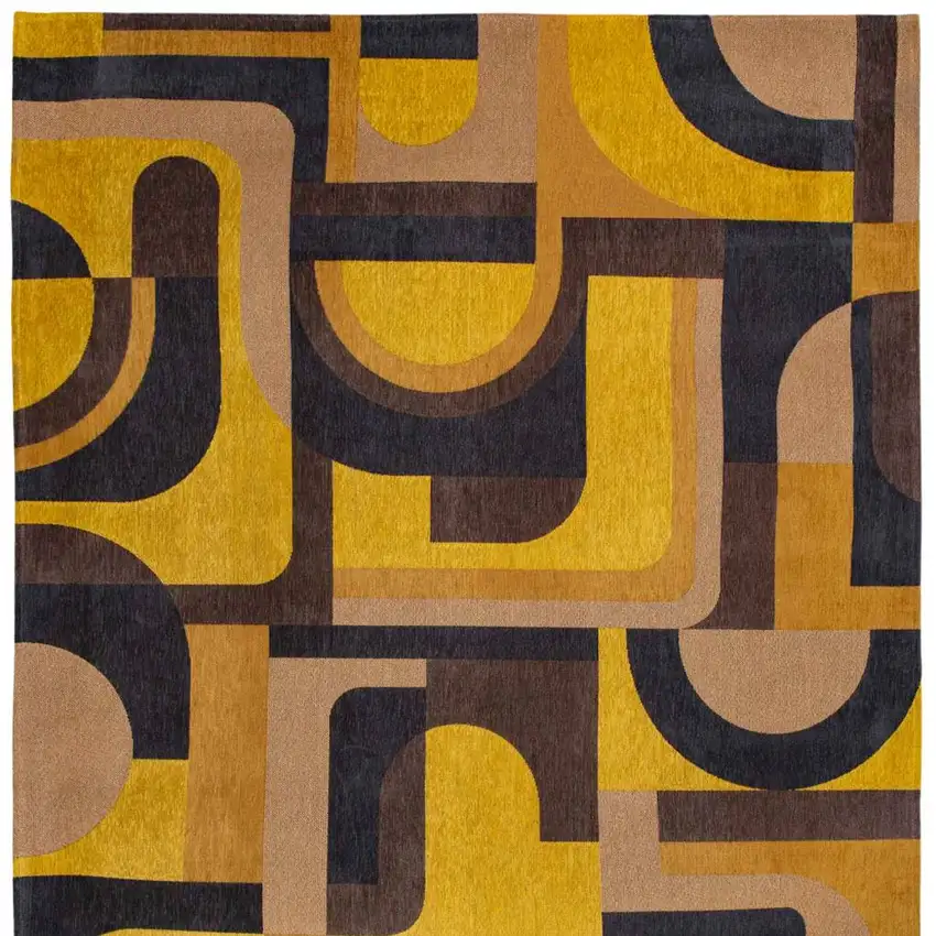 Yellow And Black Geometric Washable Area Rug Photo 3