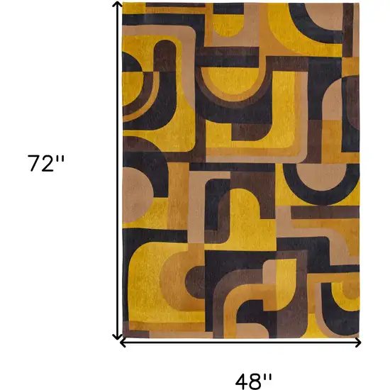 Yellow And Black Geometric Washable Area Rug Photo 5