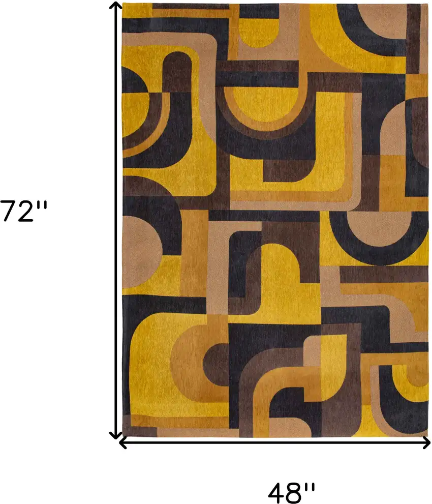 Yellow And Black Geometric Washable Area Rug Photo 5