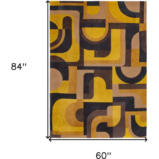 Yellow And Black Geometric Washable Area Rug Photo 5