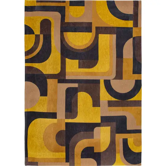 Yellow And Black Geometric Washable Area Rug Photo 2