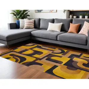 Photo of Yellow And Black Geometric Washable Area Rug