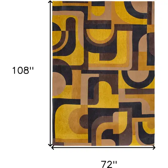 Yellow And Black Geometric Washable Area Rug Photo 5