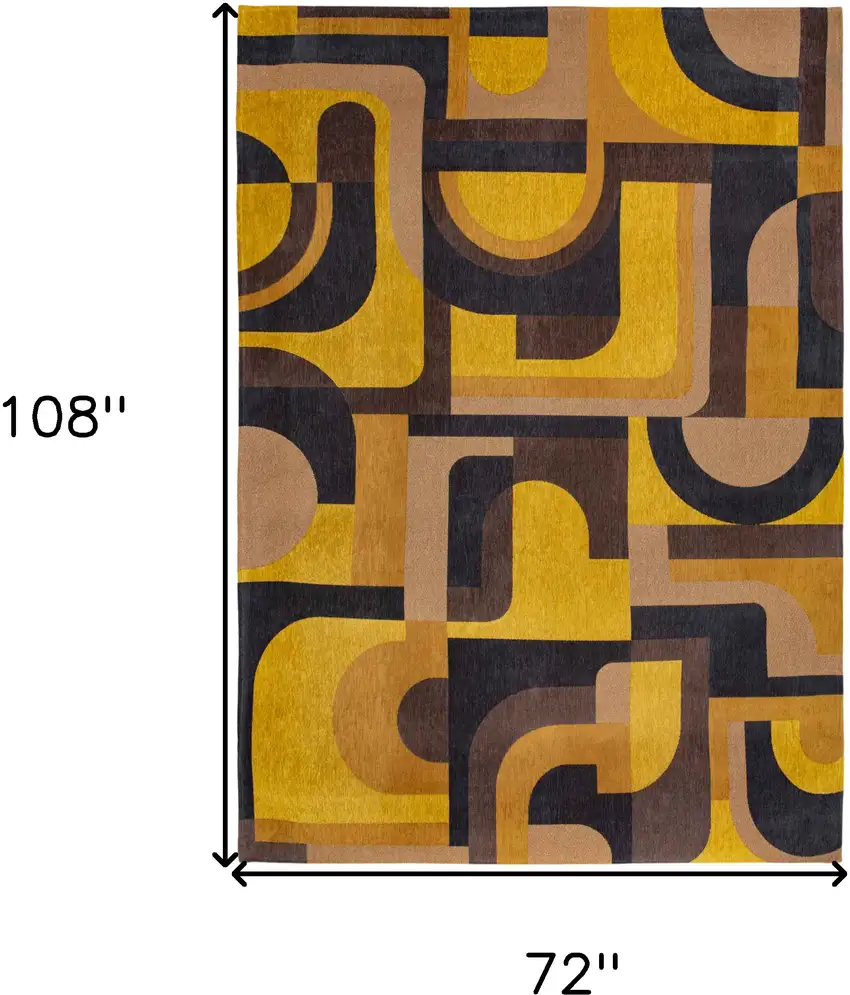 Yellow And Black Geometric Washable Area Rug Photo 5
