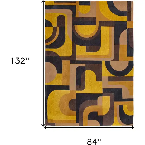 Yellow And Black Geometric Washable Area Rug Photo 5