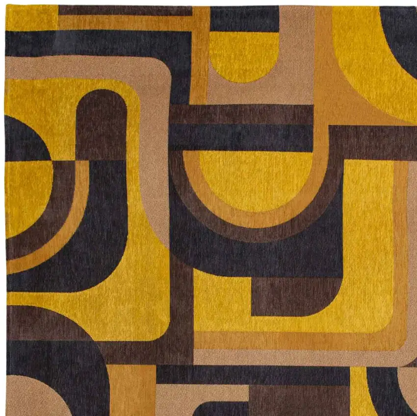 Yellow And Black Geometric Washable Area Rug Photo 3