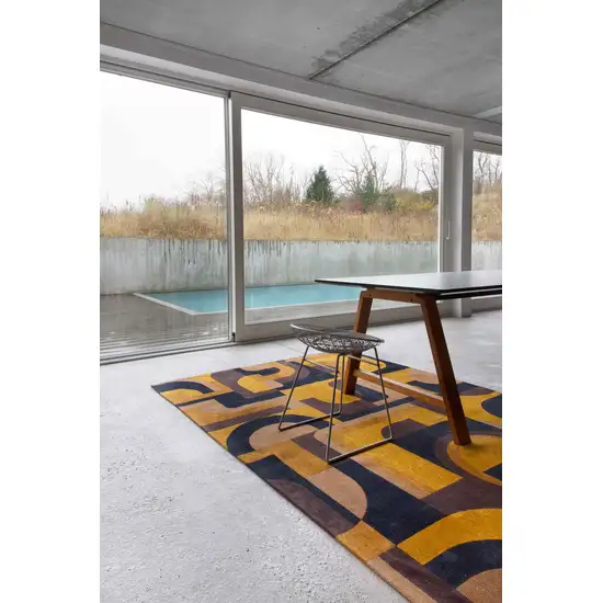 Yellow And Black Geometric Washable Area Rug Photo 5