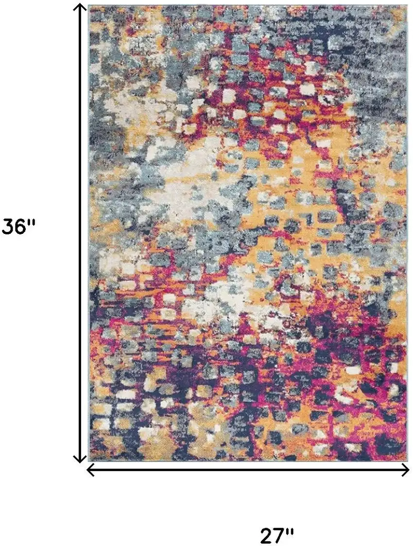 Yellow And Blue Abstract Area Rug Photo 3