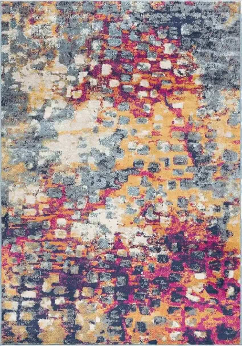 Yellow And Blue Abstract Area Rug Photo 2