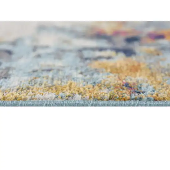 Yellow And Blue Abstract Round Rug Photo 8