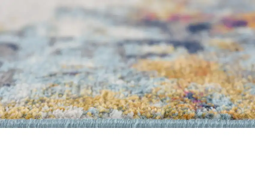 Yellow And Blue Abstract Round Rug Photo 8
