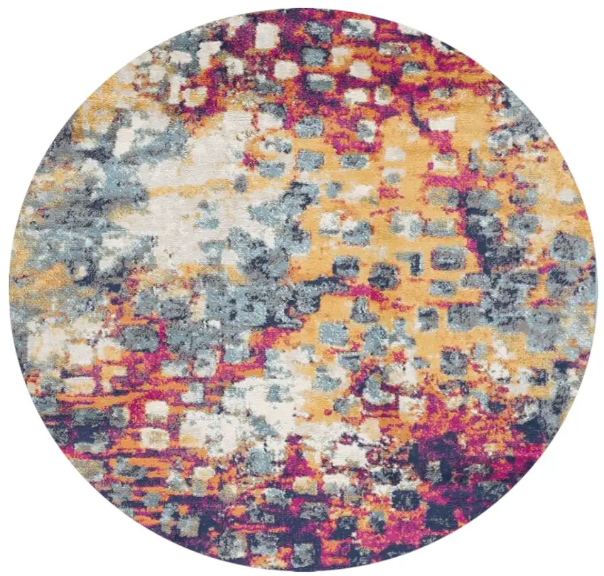 Yellow And Blue Abstract Round Rug Photo 2