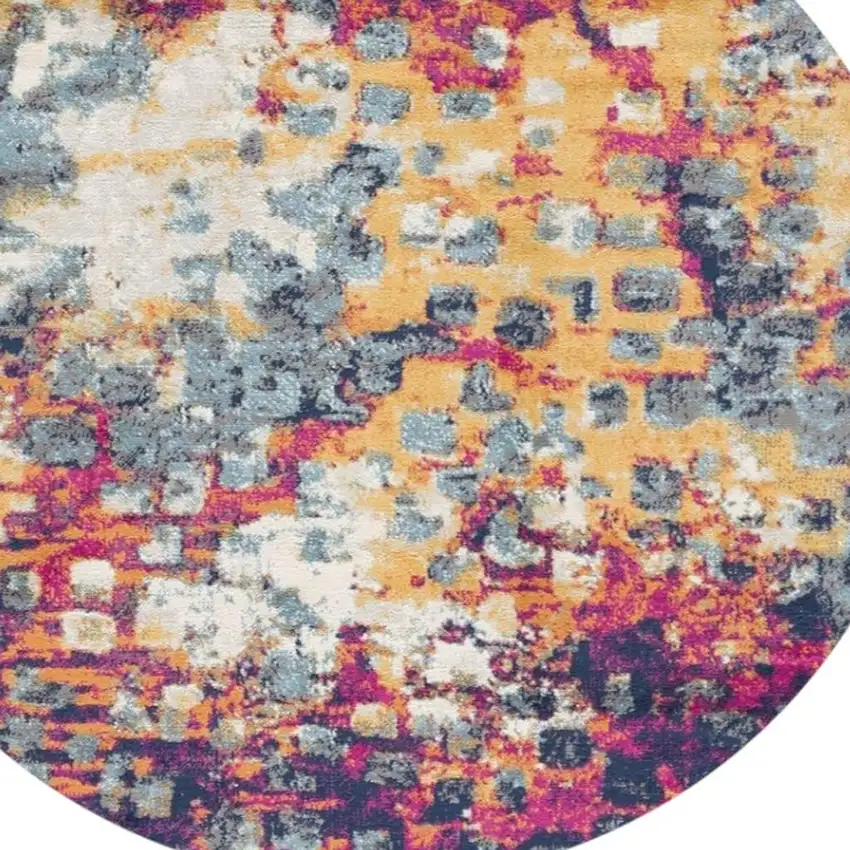 Yellow And Blue Abstract Round Rug Photo 4