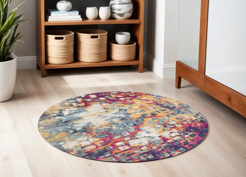 Yellow And Blue Abstract Round Rug Photo 1