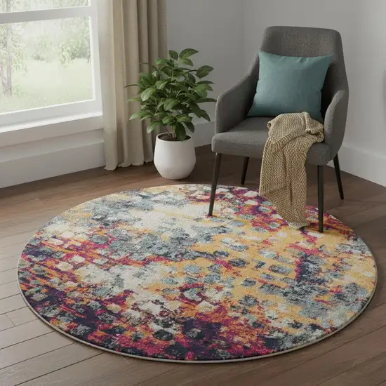 Yellow And Blue Abstract Round Rug Photo 1