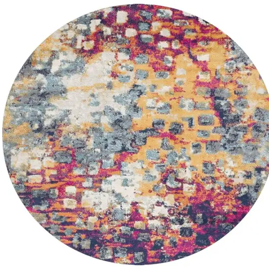 Yellow And Blue Abstract Round Rug Photo 5