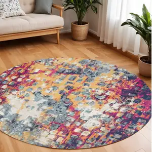 Photo of Yellow And Blue Abstract Round Rug