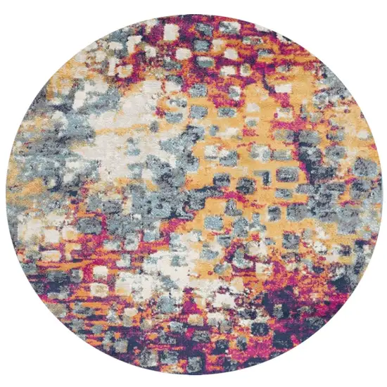 Yellow And Blue Abstract Round Rug Photo 2