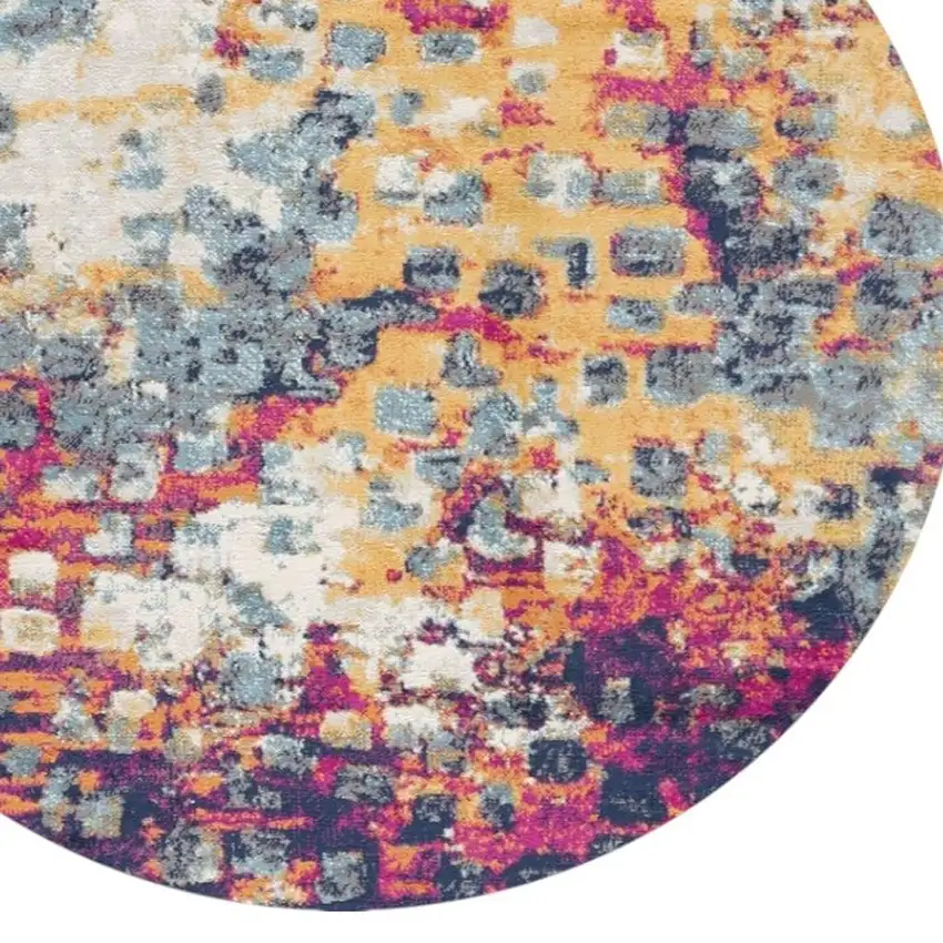 Yellow And Blue Abstract Round Rug Photo 4