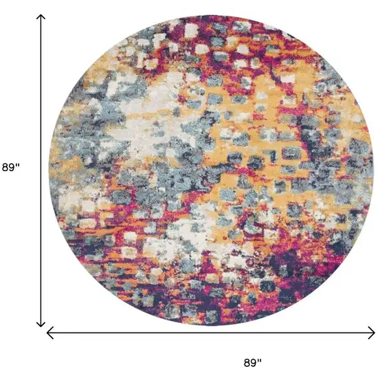 8' X 8' Yellow And Blue Abstract Round Rug Photo 3