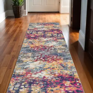 Photo of Yellow And Blue Abstract Runner Rug